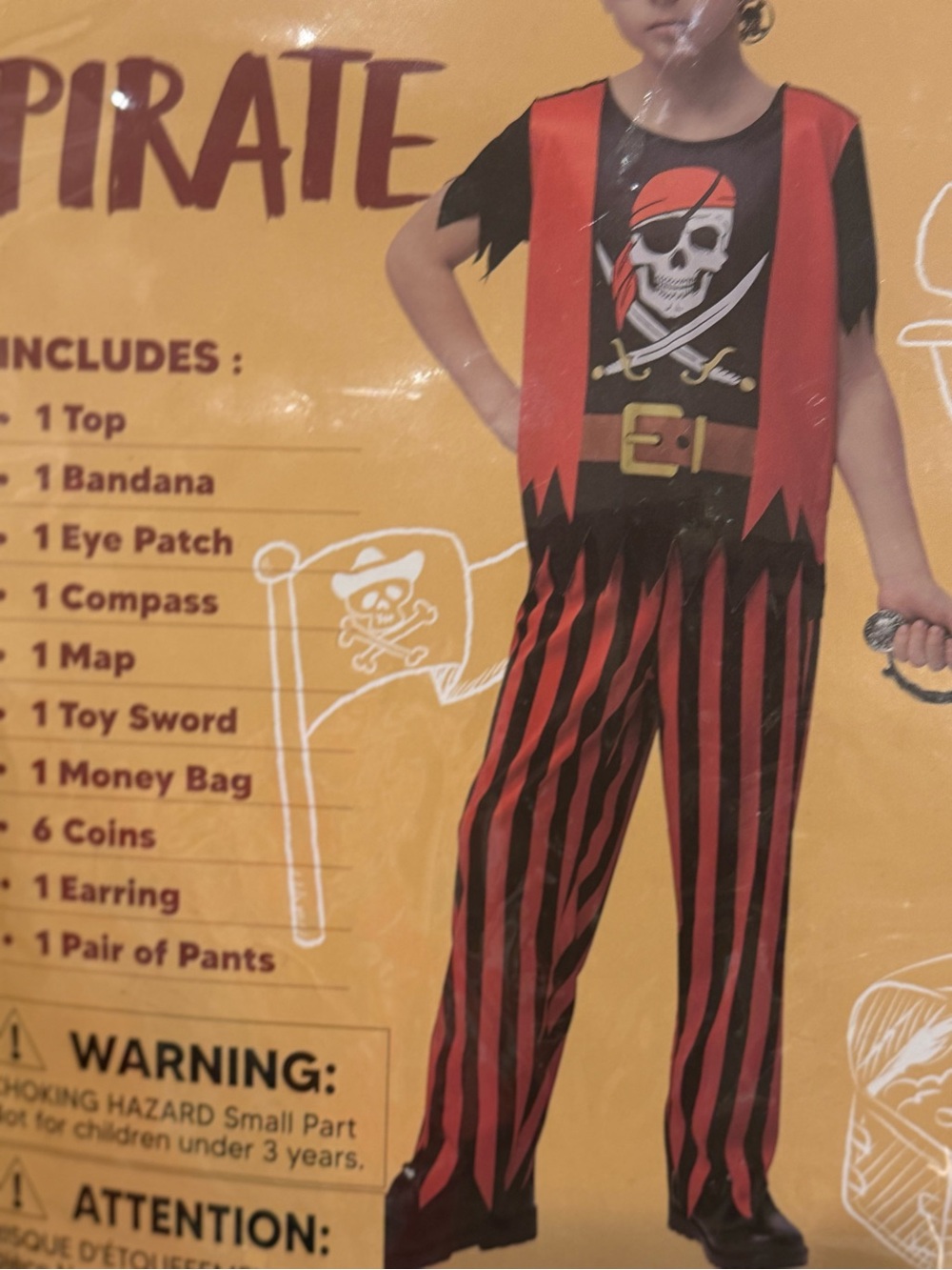Kids Pirate Costume - Red and Black Striped Outfit size small 5-7 yrs